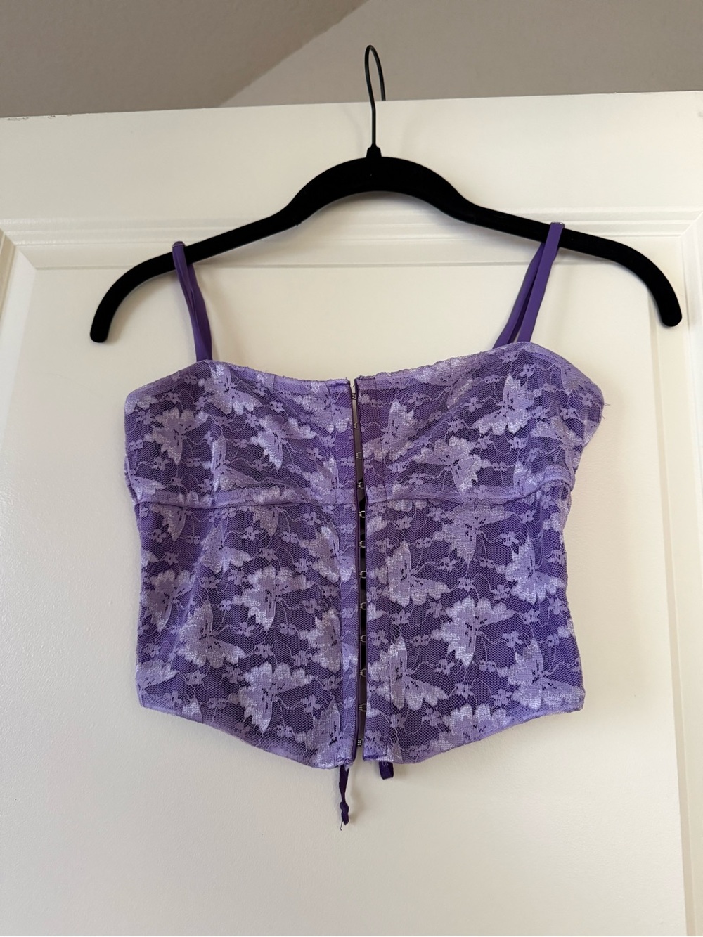 Lilac Lace Corset Crop Top with Adjustable Straps